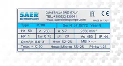 پمپ جتی 1 اسب 55 متری نوریل تکفاز SAER ایتالیا مدل M80-N