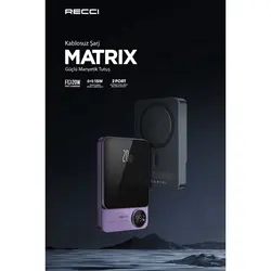 پاوربانک و مگ سیف رسی مدل Recci RPB-W16 Matrix PD20W and 15W Wireless Charging Power Bank با ظرفیت 10000 میلی آمپر