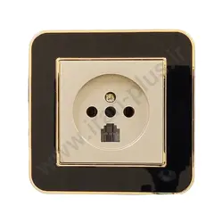 پریز تلفن دوکاره مدل ارس مشکی طلایی میانی بژ