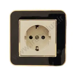 پریز برق ارت دار پایه سرامیکی مدل ارس مشکی طلایی میانی بژ