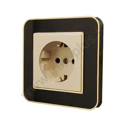 پریز برق ارت دار پایه سرامیکی مدل ارس مشکی طلایی میانی بژ