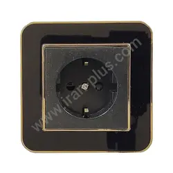 پریز برق ارت دار پایه سرامیکی مدل ارس مشکی طلایی میانی مشکی