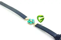 دستبندمشکی گل فیروزهای کد1887