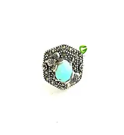 انگشترفیروزه گل9 نقره کد1242