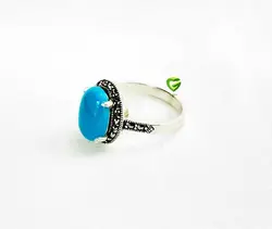 انگشترنقره بیضی آبی کد405