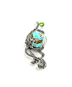 آویزنقره فیروزه گلدار کد342