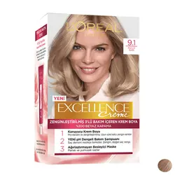 کیت رنگ مو لورال مدل Excellence شماره 9.1 بلوند خیلی روشن خاکستری - ازگند بیوتی
