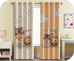 پرده چاپی توپ توپ سفید و نارنجی + عروسکی-  هازان داتیس کد S759760