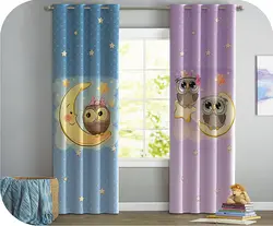 پرده چاپی نوزاد بنفش و آبی(طرح ماه و ستاره) - هازان داتیس کد S748749