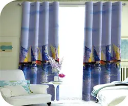 پرده چاپی آبی + طرح نقاشی قایق و دریا - هازان داتیس کد S683684