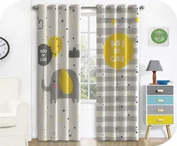 پرده چاپی نوزاد + طرح فیل طوسی و زرد - هازان داتیس کد S831832