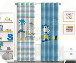 پرده چاپی نوزاد پسر + راه راه سفید و آبی(میمون) - هازان داتیس کد S827828