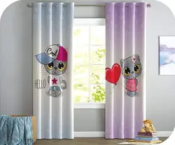 پرده چاپی نوزاد(گربه دختر, پسر) + بنفش و آبی - هازان داتیس کد S767768