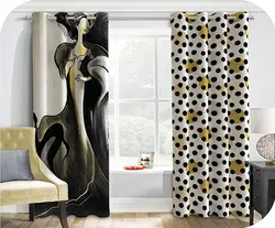 پرده چاپی دو تکه + (دختر, توپ توپ مشکی و زرد) - هازان داتیس کد S502503