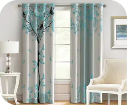 پرده چاپی روشن + طرحدار(درخت مشکی و برگ آبی) -  هازان داتیس کد S574575