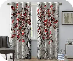 پرده چاپی زمینه طوسی + طرح درخت(برگ رنگی) -  هازان داتیس کد S589590