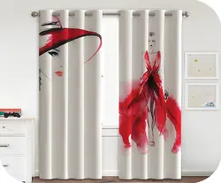 پرده چاپی زمینه سفید + دختر قرمز - هازان داتیس کد S649650