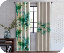 پرده چاپی روشن + شاخه و برگ سبزآبی - هازان داتیس کد S122123