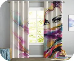 پرده چاپی دختر با رنگهای آبرنگی + زمینه سفید - هازان داتیس کد S661662