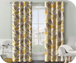 پرده چاپی طرحدار زرد و قهوه ایی(برگ) - هازان داتیس کد S184185