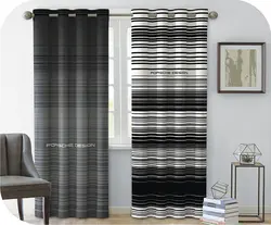 پرده چاپی دو تکه راه راه (سفید, مشکی, طوسی) - هازان داتیس کد S244245