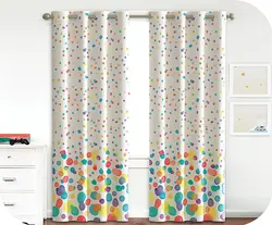 پرده چاپی سفید + توپ توپ رنگی(ریز و درشت) - هازان داتیس کد S558