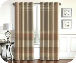 پرده چاپی کرم قهوه ایی + راه راه رنگی - هازان داتیس کد S187