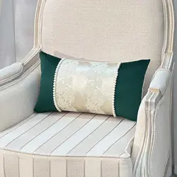 کوسن مستطیلی طرح مروارید مخمل کرم طلایی و سبز کله غازی