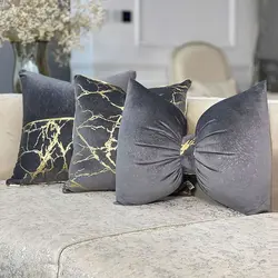 ست کوسن طرح ماربل مخمل طوسی تیره (3 عددی)