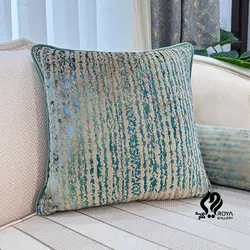 کوسن مربعی طرح موازی ایران خانم مخمل کرم سبزآبی