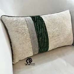 کوسن مستطیل طرح ترکیبی زمرد کرم نسکافه و سبز تیره