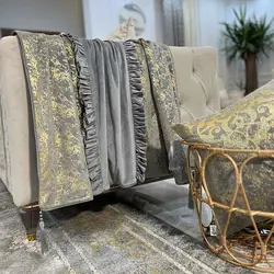 شال مبل طرح شهرزاد مخمل طلاکوب طوسی و ساده