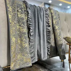 شال مبل طرح شهرزاد مخمل طلاکوب طوسی و ساده