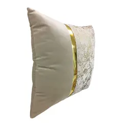 کوسن مربعی طرح ترکیبی مخمل طلاکوب کرم