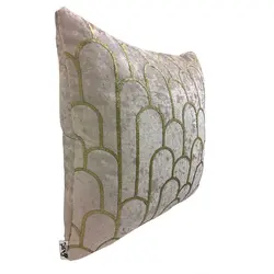 کوسن مربعی طرح کسری مخمل کرم چرم طلایی