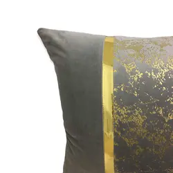 کوسن مربعی طرح ترکیبی مخمل و طلاکوب طوسی