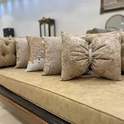 ست کوسن 4عددی طرح ایتا مخمل نسکافه ای چرم نقره ای اکلیلی