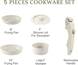 سرویس قابلمه 5 پارچه برند CAROTE | مدل A02124|ست قابل جابجایی|سفید |زمان تحویل 2 تا 3 هفته کاری