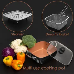 سرویس قابلمه 5 پارچه برند Moss &amp; Stone|مدل ‎ ‎AL-CW-SQ5BLK| قابلمه| ماهیتابه| مسی| تابه نچسب|ماهیتابه مربعی عمیق|سبد سرخ کردنی|سینی بخارپز| قابل شستشو در ماشین ظرفشویی و استفاده در فر|5 کوارت|مشکی|زمان تحویل 3 تا 4 هفته کاری