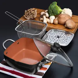 سرویس قابلمه 5 پارچه برند Moss &amp; Stone|مدل ‎ ‎AL-CW-SQ5BLK| قابلمه| ماهیتابه| مسی| تابه نچسب|ماهیتابه مربعی عمیق|سبد سرخ کردنی|سینی بخارپز| قابل شستشو در ماشین ظرفشویی و استفاده در فر|5 کوارت|مشکی|زمان تحویل 3 تا 4 هفته کاری
