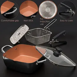 سرویس قابلمه 5 پارچه برند Moss &amp; Stone|مدل ‎ ‎AL-CW-SQ5BLK| قابلمه| ماهیتابه| مسی| تابه نچسب|ماهیتابه مربعی عمیق|سبد سرخ کردنی|سینی بخارپز| قابل شستشو در ماشین ظرفشویی و استفاده در فر|5 کوارت|مشکی|زمان تحویل 3 تا 4 هفته کاری
