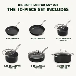 سرویس قابلمه 10 پارچه برند GreenPan|مدل ‎CC003271-001 | قابلمه| ماهیتابه|سرامیکی نچسب |بدون PFAS| قابل شستشو در ماشین ظرفشویی| فر| مشکی|زمان تحویل 2 تا 3 هفته کاری
