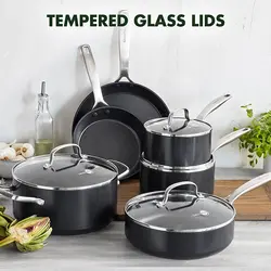 سرویس قابلمه 10 پارچه برند GreenPan|مدل ‎CC003271-001 | قابلمه| ماهیتابه|سرامیکی نچسب |بدون PFAS| قابل شستشو در ماشین ظرفشویی| فر| مشکی|زمان تحویل 2 تا 3 هفته کاری