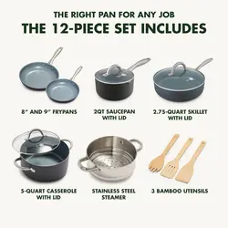 سرویس قابلمه 12 پارچه برند GreenPan|مدل MS65Y0R| قابلمه| ماهیتابه|ظروف نچسب سرامیکی|خاکستری|زمان تحویل 2 تا 3 هفته کاری
