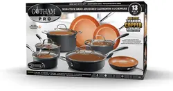 سرویس قابلمه 13 پارچه برند  GOTHAM STEEL|مدل ‎1838| قابلمه| ماهیتابه|با روکش سرامیکی و تیتانیوم نچسب| قابل شستشو در ماشین ظرفشویی| مس|زمان تحویل 2 تا 3 هفته کاری