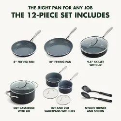 سرویس قابلمه 12 پارچه برند GreenPan|مدل‎CC005227-001| قابلمه| ماهیتابه| سرامیکی|مشکی|زمان تحویل 3 تا 4 هفته کاری