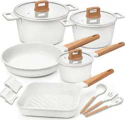 سرویس قابلمه 15 پارچه برند COOKLOVER| قابلمه|ماهیتابه|ضد خش|سفید|نچسب| بدون PFOA|زمان تحویل 2 تا 3 هفته کاری