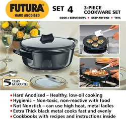 سرویس قابلمه 4 پارچه برند HAWKINS|مدل  HWS_LS5_BLK|ظروف آنادایز شده سخت|قابلمه|کاسه پخت و پز| ماهیتابه عمیق|مشکی|زمان تحویل 2 تا 3 هفته کاری