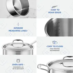 سرویس قابلمه 12 پارچه برند Legend|ست ظروف استیل 3 لایه|ست های طبخ تابه|قابلمه|ماهیتابه|روکش حرفه ای با کیفیت|بدون PFOA، PTFE و PFOS|زمان تحویل 3 تا 4 هفته کاری