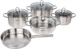 سرویس قابلمه 9 پارچه برند Korkmaz|مدل A1865 |قابلمه| ماهیتابه|Satina|نقره ای|زمان تحویل 2 تا 3 هفته کاری